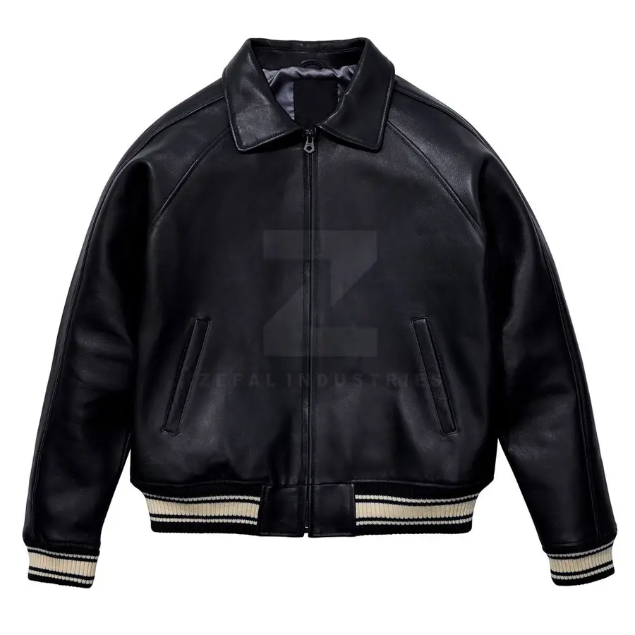 Fashionable New Design Leather Bomber Jacket Stand Front Waterproof Windproof Breathable Eco-Friendly Men's Best Selling Easy — real Zefal Industries product photograph