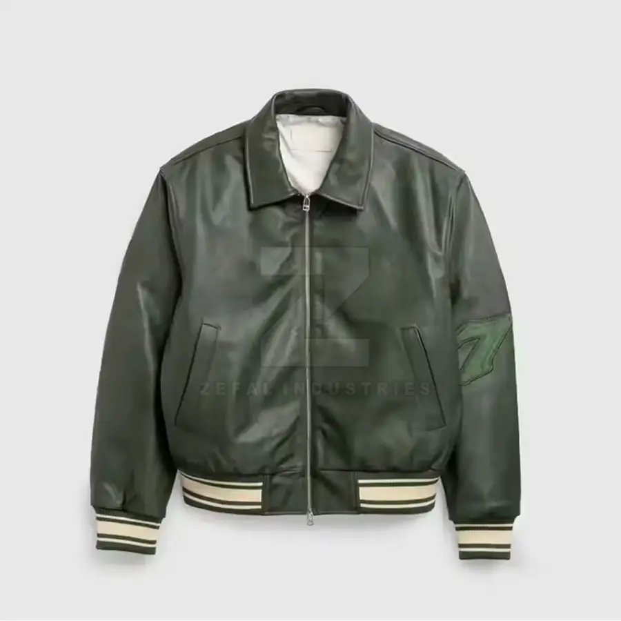 Factory Made Men's Winter Leather Bomber Jacket Stand Collar Front Logo Plus Size Waterproof Windproof Eco-Friendly Breathable — real Zefal Industries product photograph