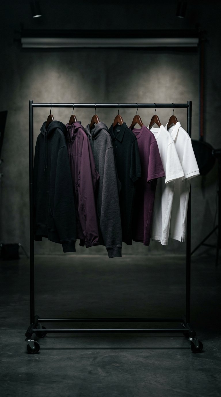 Rack of Zefal manufactured garments ready for private label programs